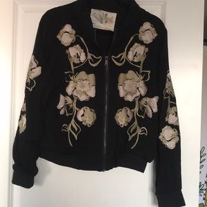 Kimchi Blue black faux bomber w/floral embroidery
